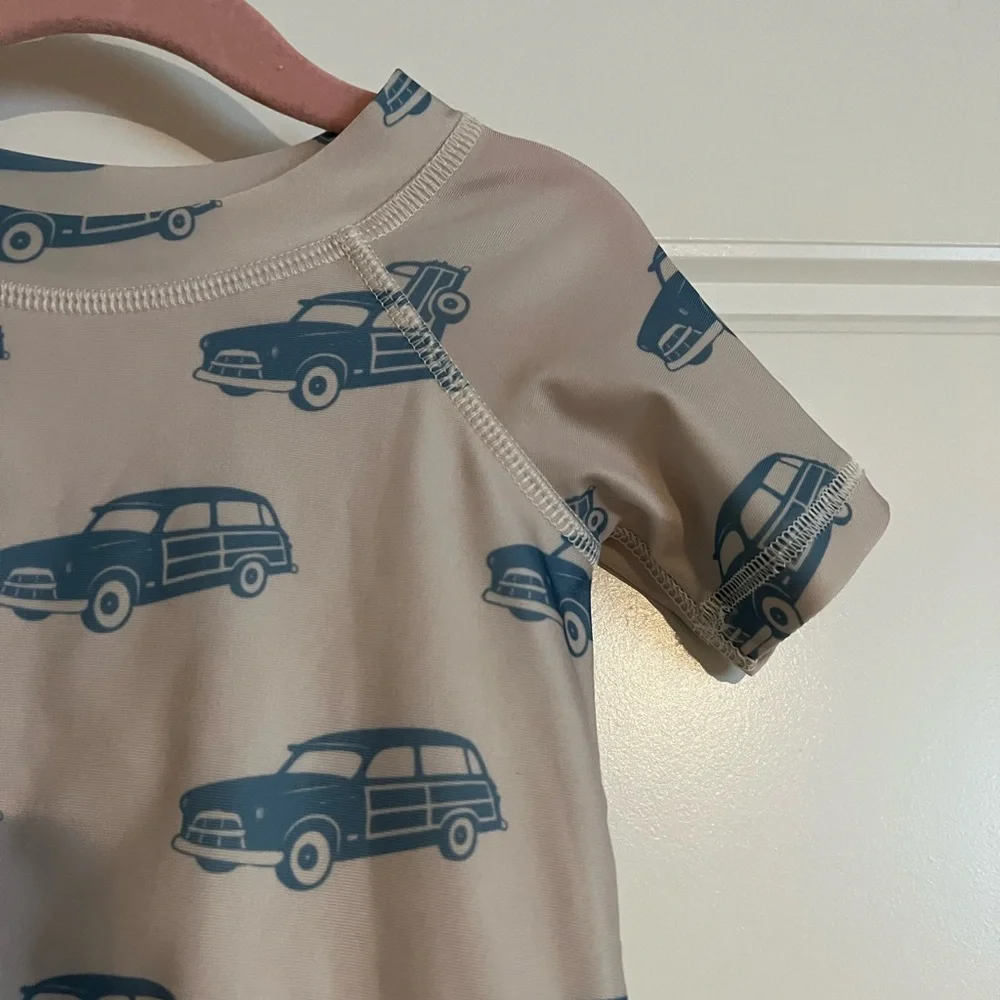 $15 ADD ON Kate Quinn Car Pattern Beige‎ Rash Guard swim swimsuit boys